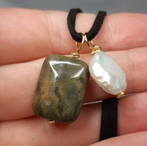 Rainforest Green Jasper Wire Wrap Necklace
